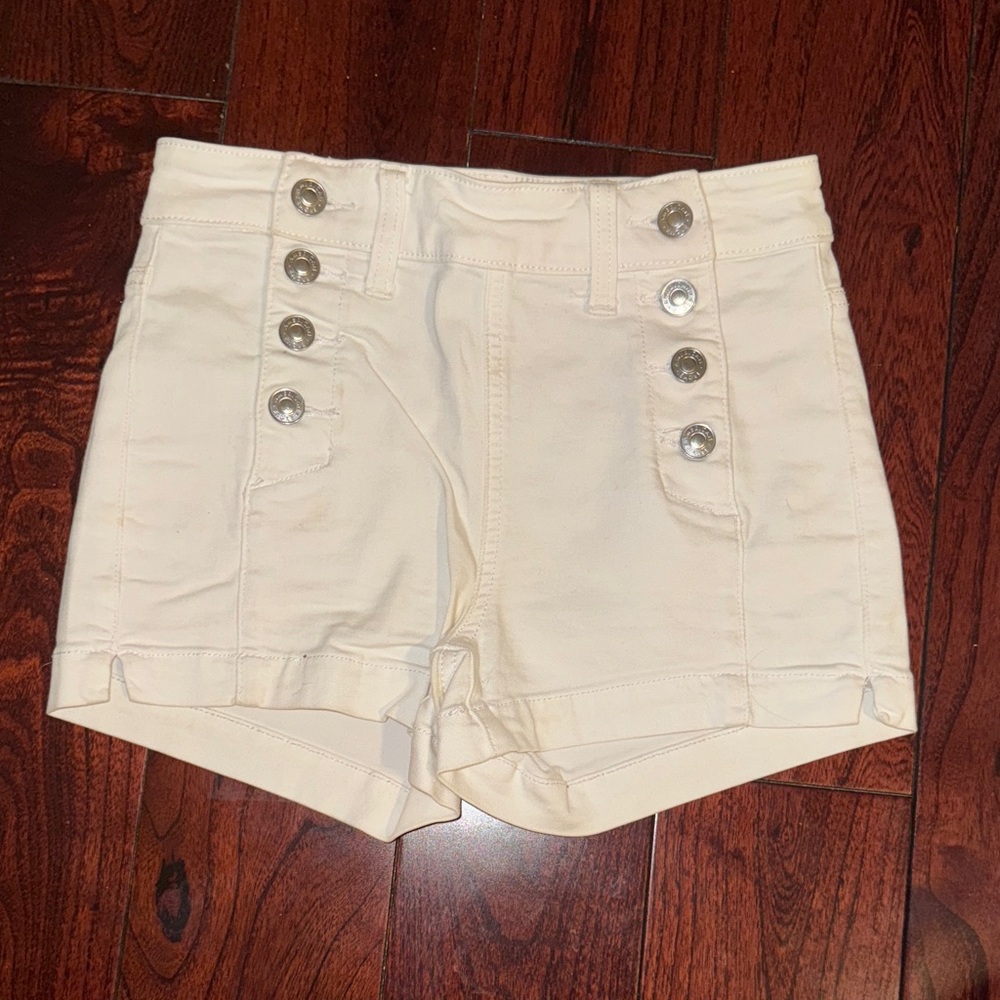 High-Waist White Button-Front Women’s American Eagle Shorts Size 0